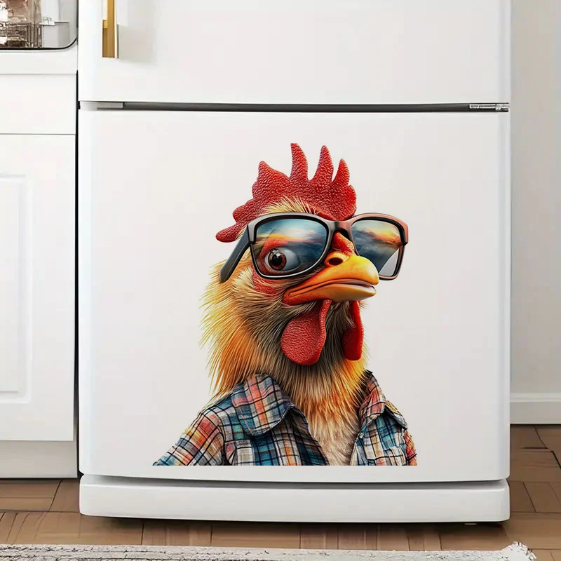 Sunglasses Colorful Chicken Self-Adhesive Toilet Stickers,Wall Decal Removable, Reusable Vinyl Car Sticker for Bathroom Decor