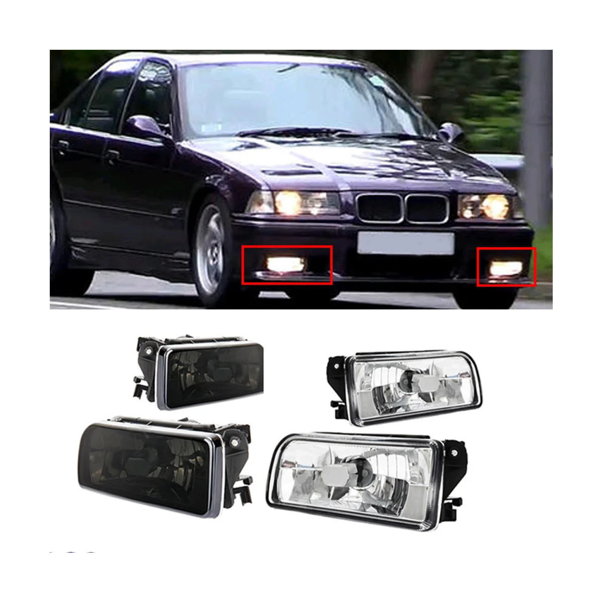 Left & Right Front Bumper Headlight Fog Lamps Housing for BMW E36 318I 318Ti 1992-1998 Car Fog Lights Covers Smoked