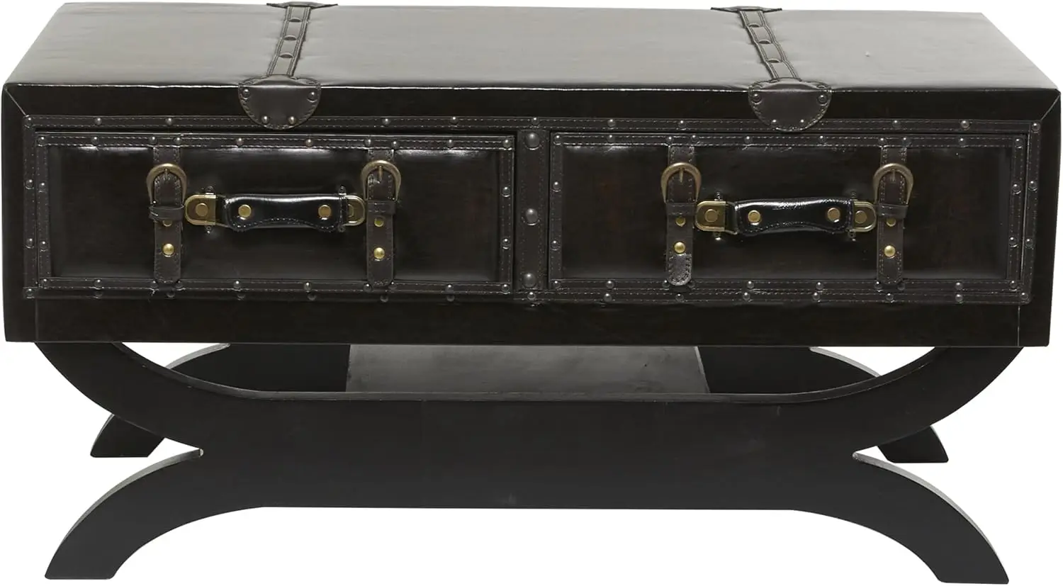 79 Faux Leather Living Room Coffee Table Vintage Faux Leather 2 Drawer Table with Curved Style Leg Stand, Center Table 40 x