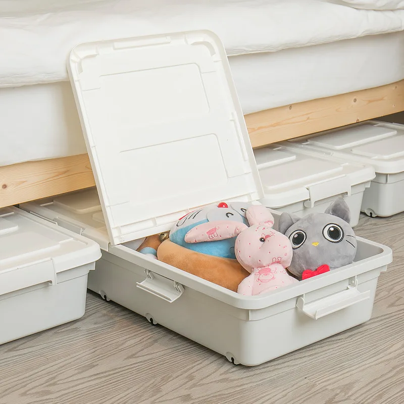 Underbed storage box, flat plastic clothing storage box, divine tool, under bed sorting box, drawer style with wheels