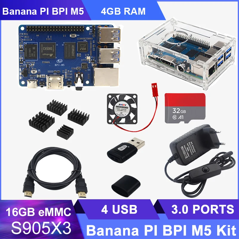 

Banana PI BPI M5 Board Amlogic S905X3 Quad-core Cortex-A55 (2.0xxGHz) Processor 4GB LPDDR4 & 16G eMMC Memory Circuits BPI M5