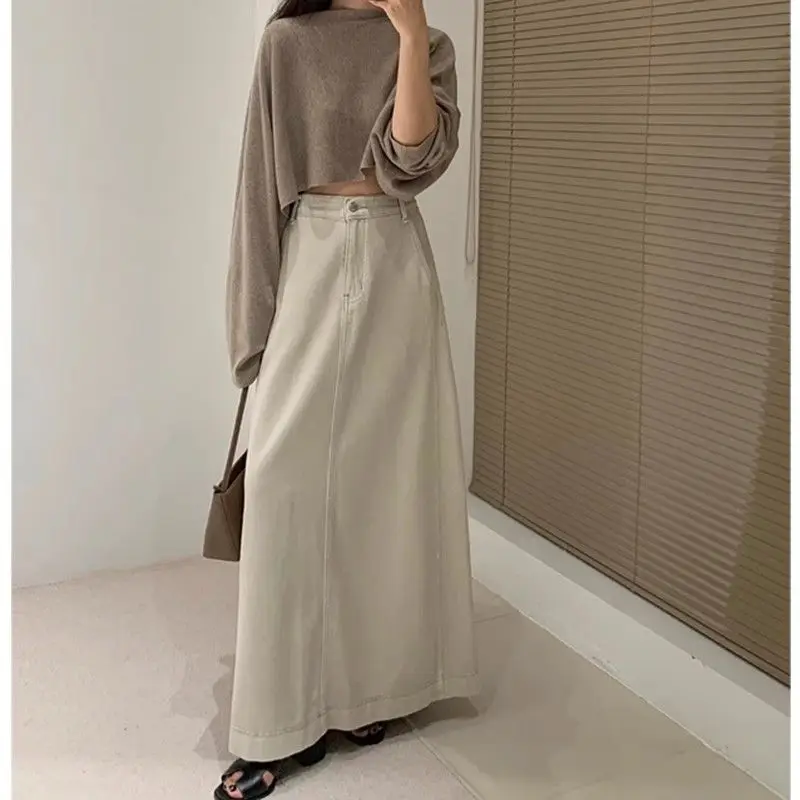 

Retro Split High Waist Denim Skirt Women's Autumn and Winter Loose A-line Dress