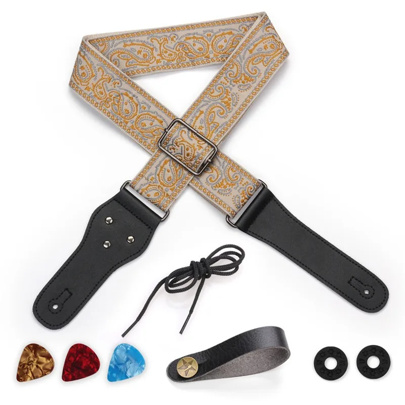 

Pluggable Pick Embroidered Guitar Strap Jacquard Acoustic Acoustic Guitar Shoulder Strap Wide Electric Guitar Bass Strap Set