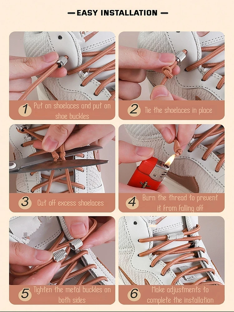 أربطة أحذية مرنة بدون ربطات عنق للبالغين والأطفال للأحذية الرياضية وأحذية التنس - أربطة أحذية مرنة مستديرة مع أربطة مطاطية قابلة للتمدد #6