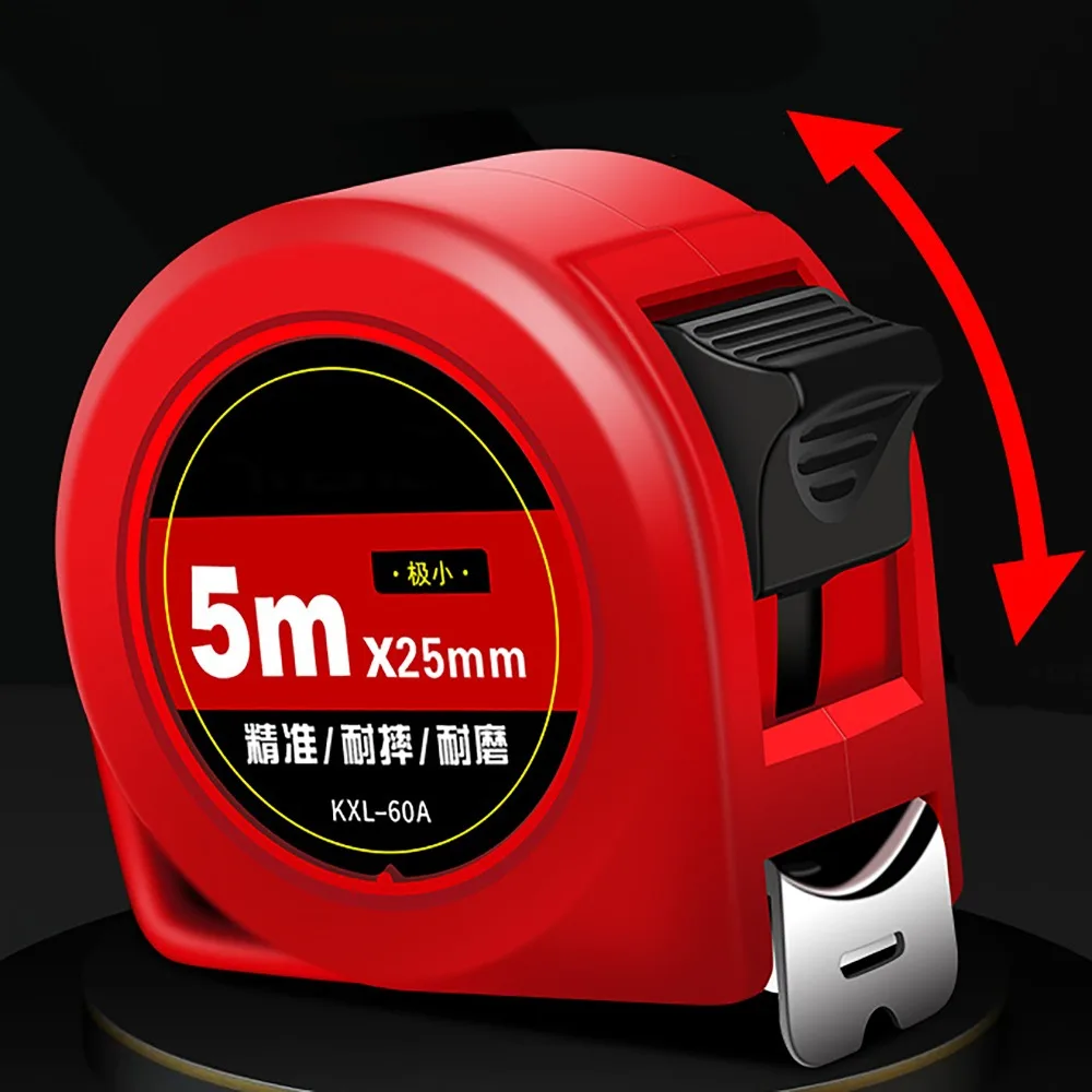 5m Length Tape Measure Carbon Steel Nylon Coating Self Locking Tape Measure Clear Scale Rubber Protective Casing