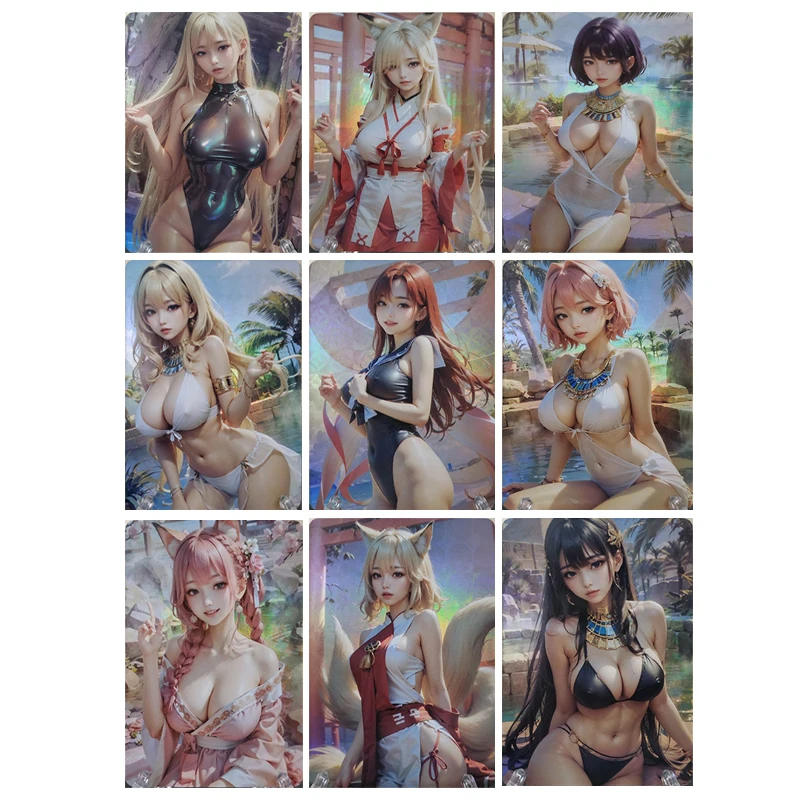 Bella carta di bellezza 9 pz/set Ahri lampeggiante UV Laser Flash costume da bagno tentazione ragazzo Anime carta da collezione regali di festa