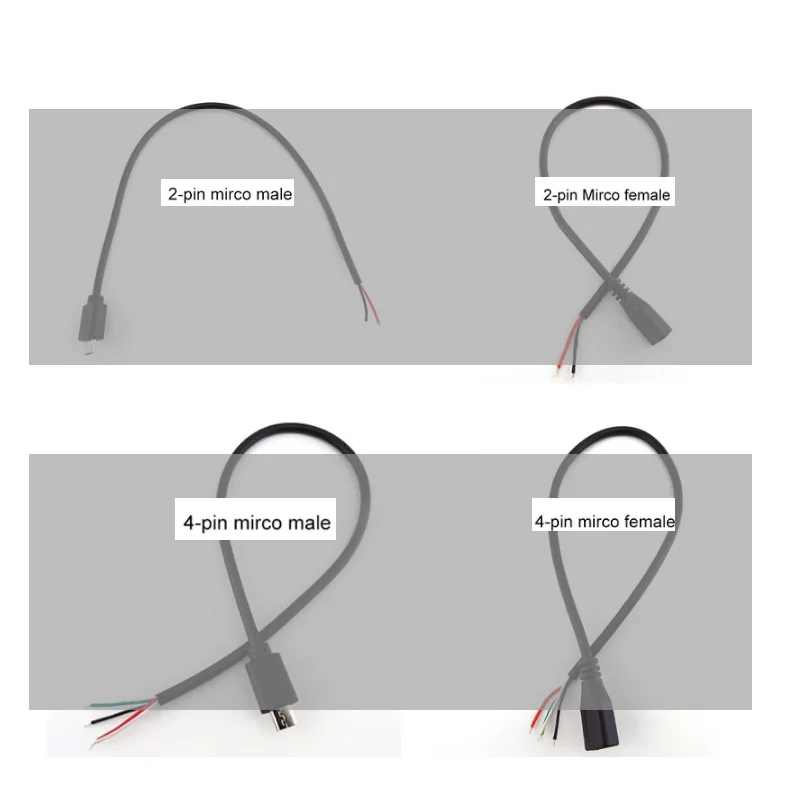2pcs 30cm 5V Male to Female 2pin 4pin Line Micro USB 2.0 Type-C Charger Wire Connector Power Supply Extension Cable
