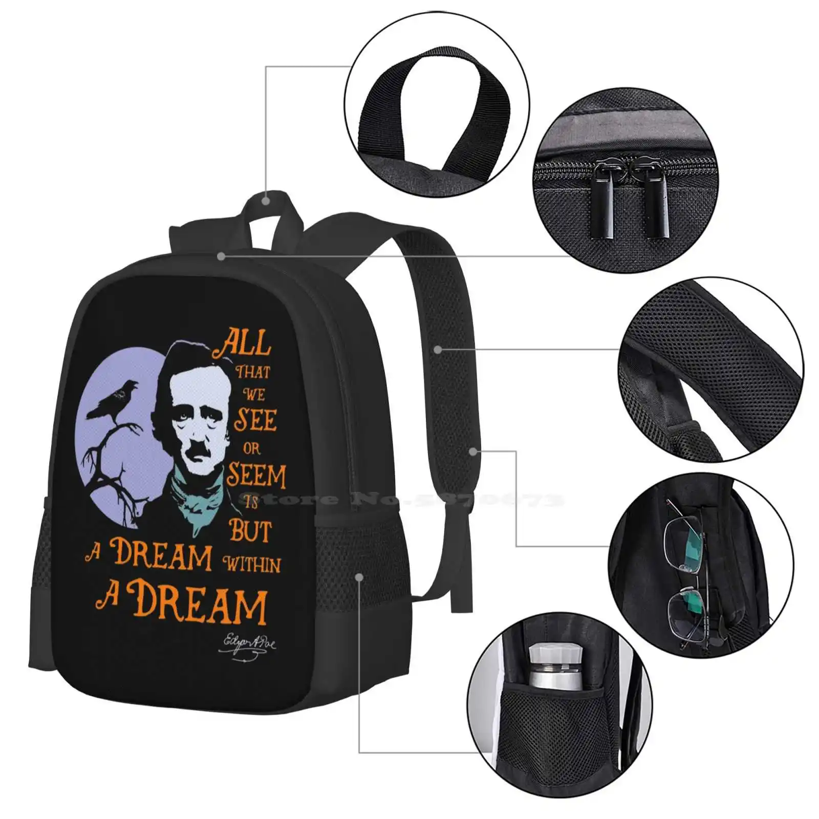 Edgar Allan Poe Dream Within A Dream Backpacks For School Teenagers Girls Travel Bags Edgar Allan Poe Dream Within A Dream