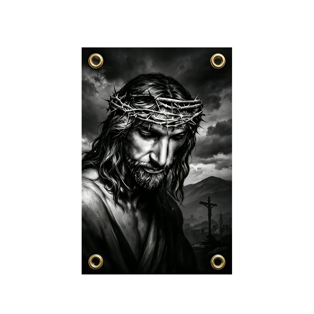 Jesus Christ Crown Of Thorns Banner 2x3ft 3x5ft Polyester Flag Religious Christian Cross Wall Hanging Outdoor Decor