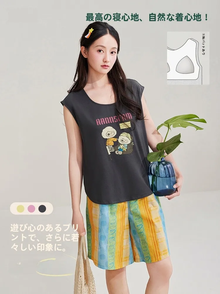 anziban-ropa-de-dormir-de-algodon-puro-para-mujer-conjunto-casual-de-verano-con-chaleco-y-pantalones-cortos-comodo-suave-transpirable-diseno-anti-vacio