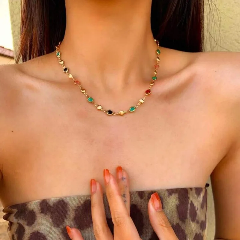 

Bohemian Colored Crystal Necklace, Gold Adjustable Chain, Jewelry Accessories, New 2025
