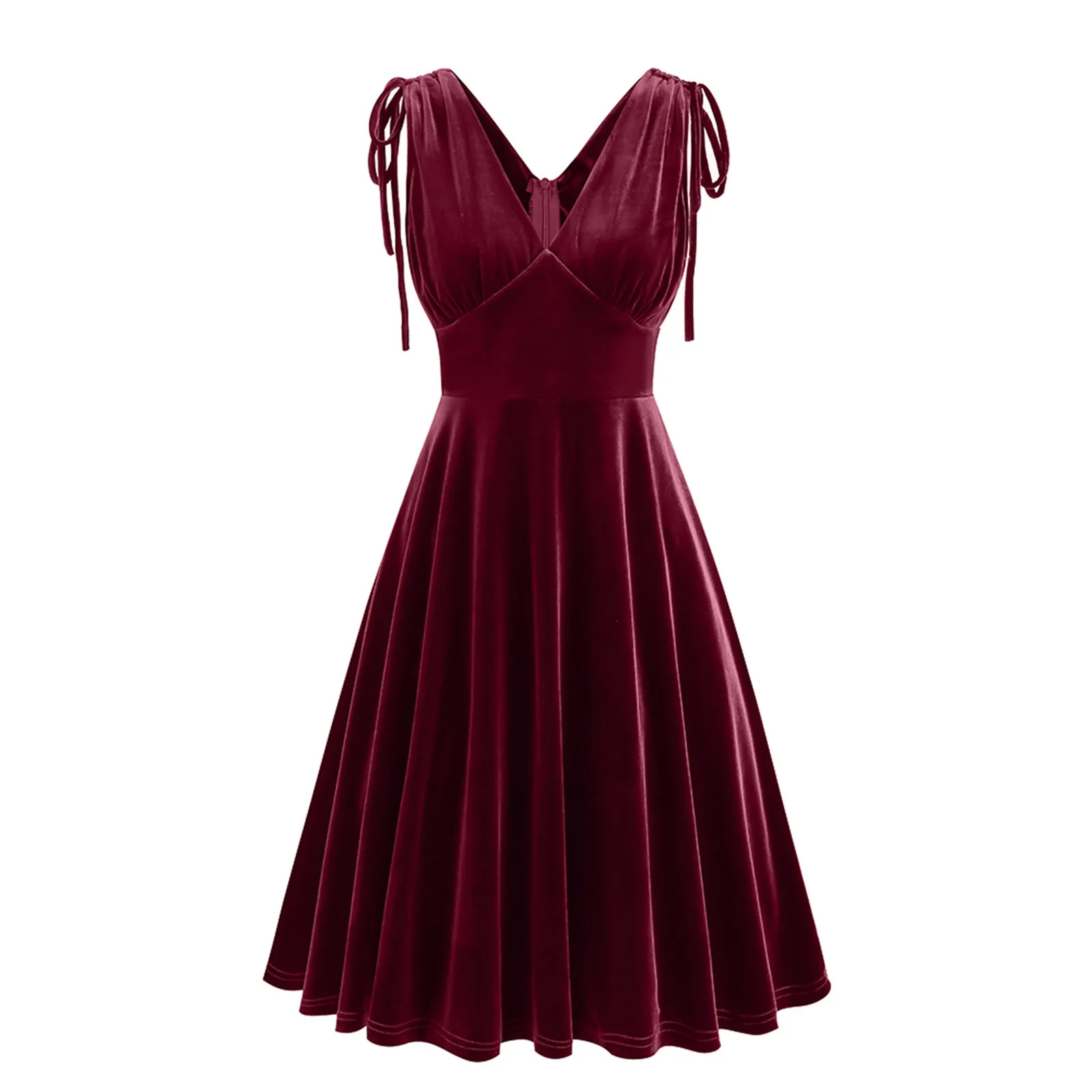 Women's Dress Autumn And Winter Velvet V-Neck Solid Color Sleeveless Party Dress Elegant Evening Party Gown Outfits Red Velvet