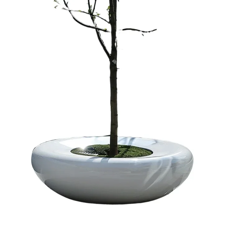 

Outdoor fiberglass tree pool seat surrounding tree landscape creative seat special-shaped flower bed park long leisure chair Mei