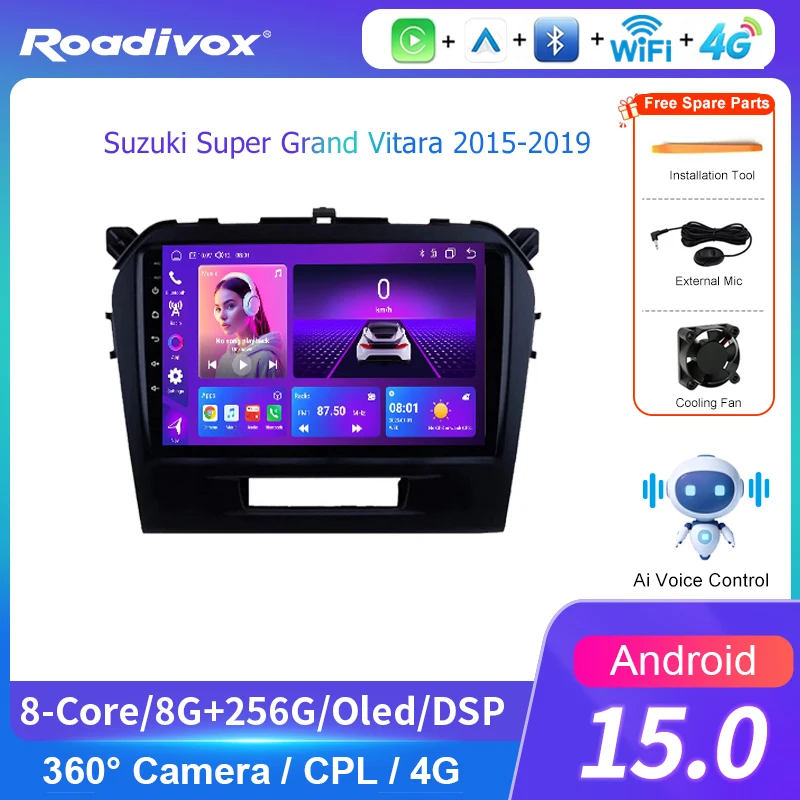 AI VOICE roadivox Android car radio for SUZUKI Vitara 2016 2017 GPS Navigation video Multimedia Player tape recorder  carplay