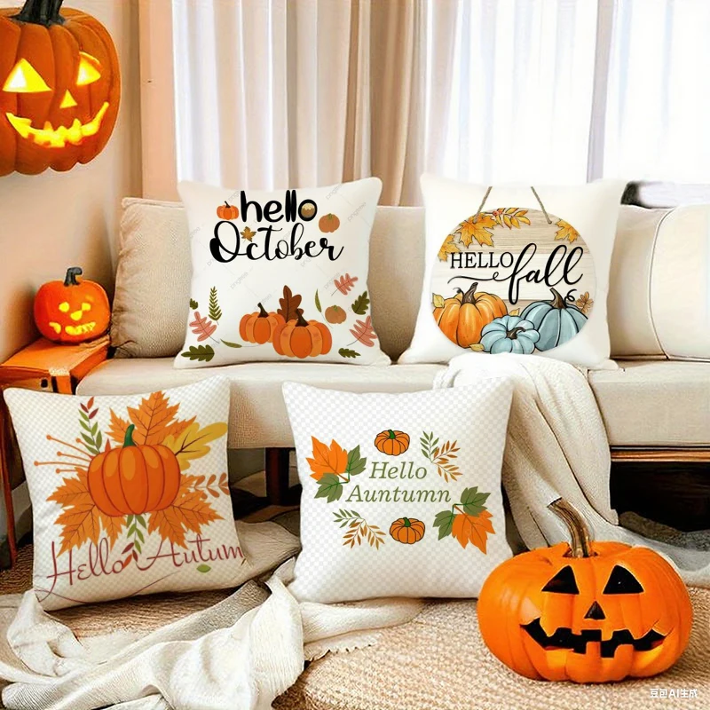 Hello Fall Autumn Pillow Covers attern Cushion Cover Suitable for Sofa Bedroom Car Pillow Cover