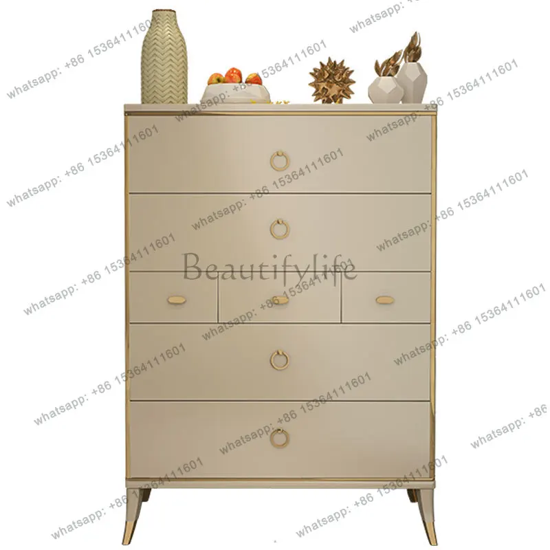 American light luxury chest of drawers, post-modern simple storage cabinet, bedroom bucket cabinet against the wall solid wood