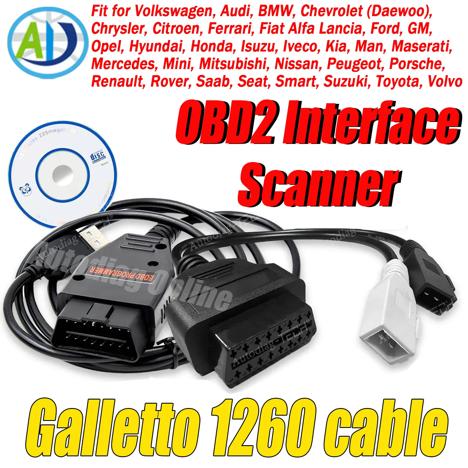 

Galletto 1260 Cable For Volkswagen/Audi/BMW/Chrysler ECU Tuning Tool FTDI FT232RL Car ECU Flasher Read Write OBD2 Interface Scan