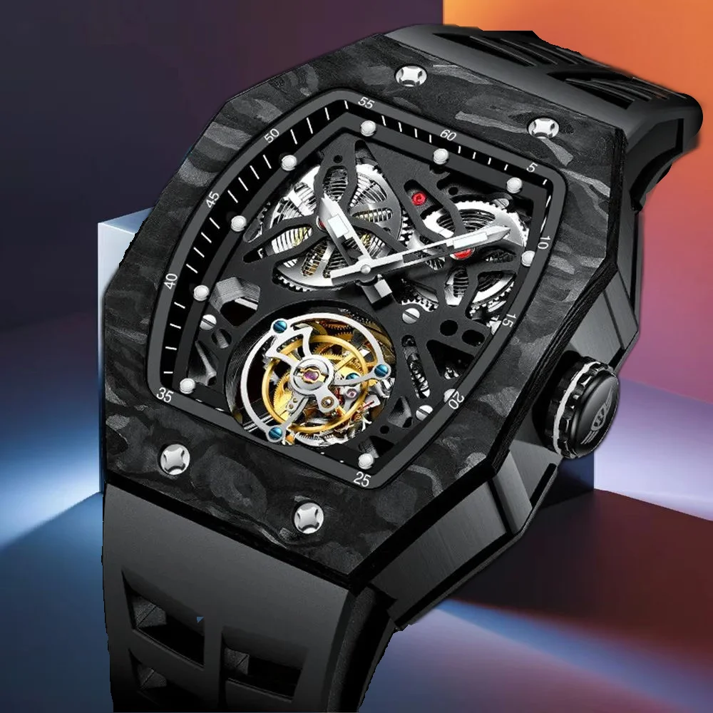 

AESOP 7035 Tourbillon Movement Skeleton Watch For Men Luminous Luxury Sports Designer Mechanical Waterproof Watches Barrel Shape