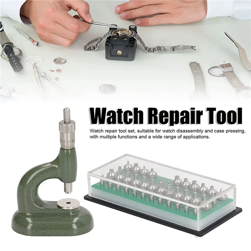 Watch Repair Tool Watch Press Set Watch Back Case Closer Watchmaker Jewelling Tool Aluminum Alloy Green with 48Pcs Dies