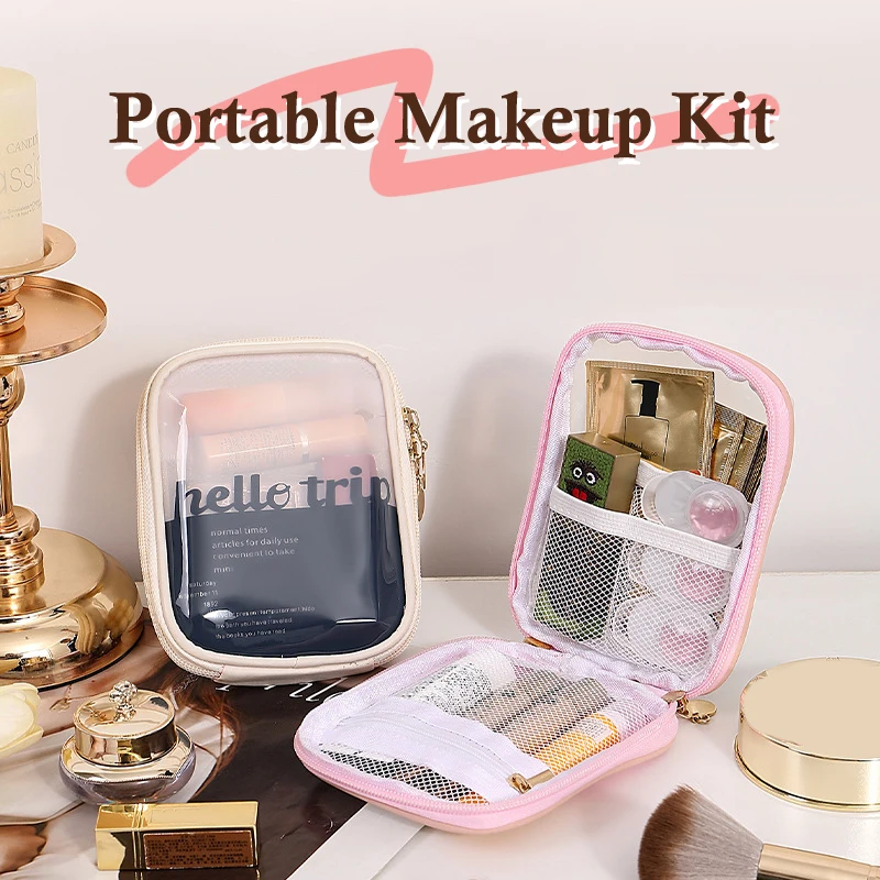 

Миниатюрная прозрачная дорожная косметичка, маленькая стильная сумочка для макияжа, косметичка на молнии, органайзер для туалетных принадлежностей, кошелек для монет для женщин