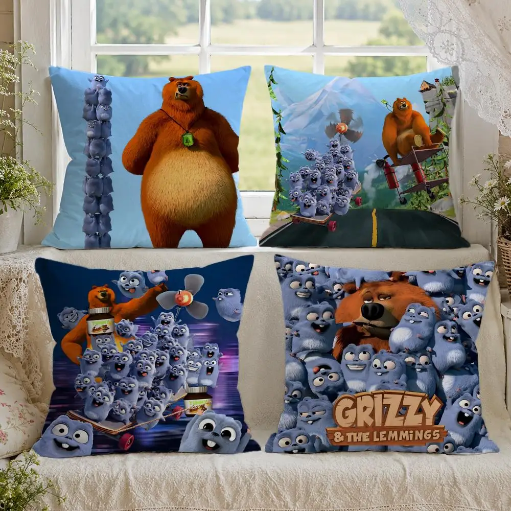 G-Grizzly And L-Lemmings Pillow Case Premium Linen Cushion Cover Soft Textured for Sofa Couch Bed Chair Living Room Bedroom Home