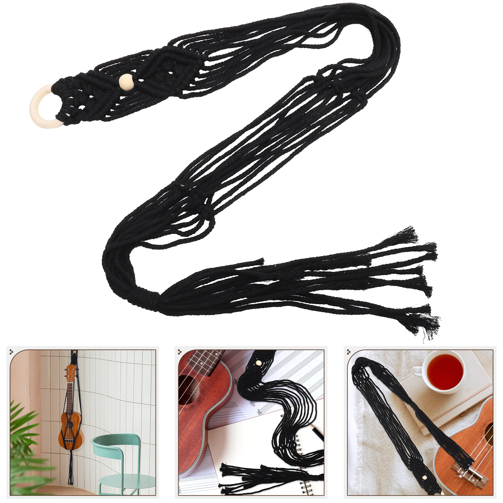 Guitar Storage Mesh Bag Ukulele Holder Wall Hanging Decor Mount Instrument Macrame Cotton and Linen Hanger