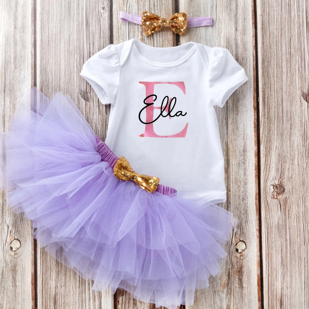 Baby Girl Clothes Custom Name New Born Three Piece Set New Born Baby Clothes Print Custom Name Bodysuit 13-24m