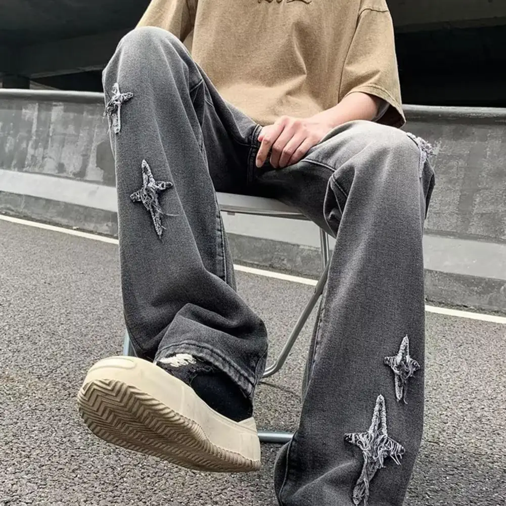 Men Spliced Color Jeans Gradient Color Splicing Men's Denim Pants with Distressed Cross Pattern Slight Flared Trousers for Men