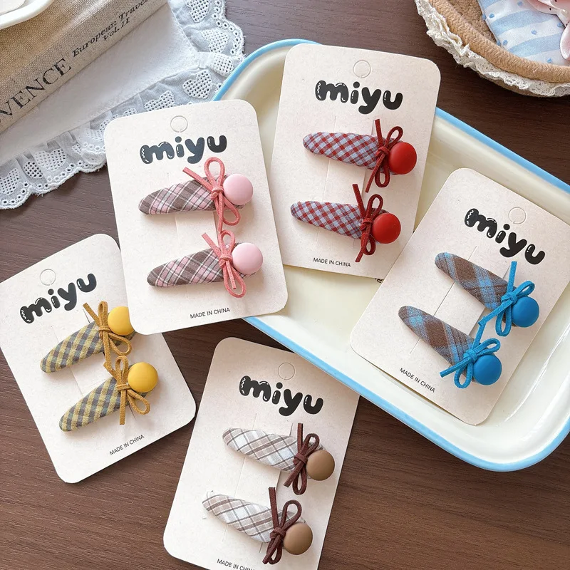 Barrettes Resin Plaid Bow Korean Preppy Sweet with Colorful Dots for Children Side Bangs Daily Party Premium Durable Comfortable