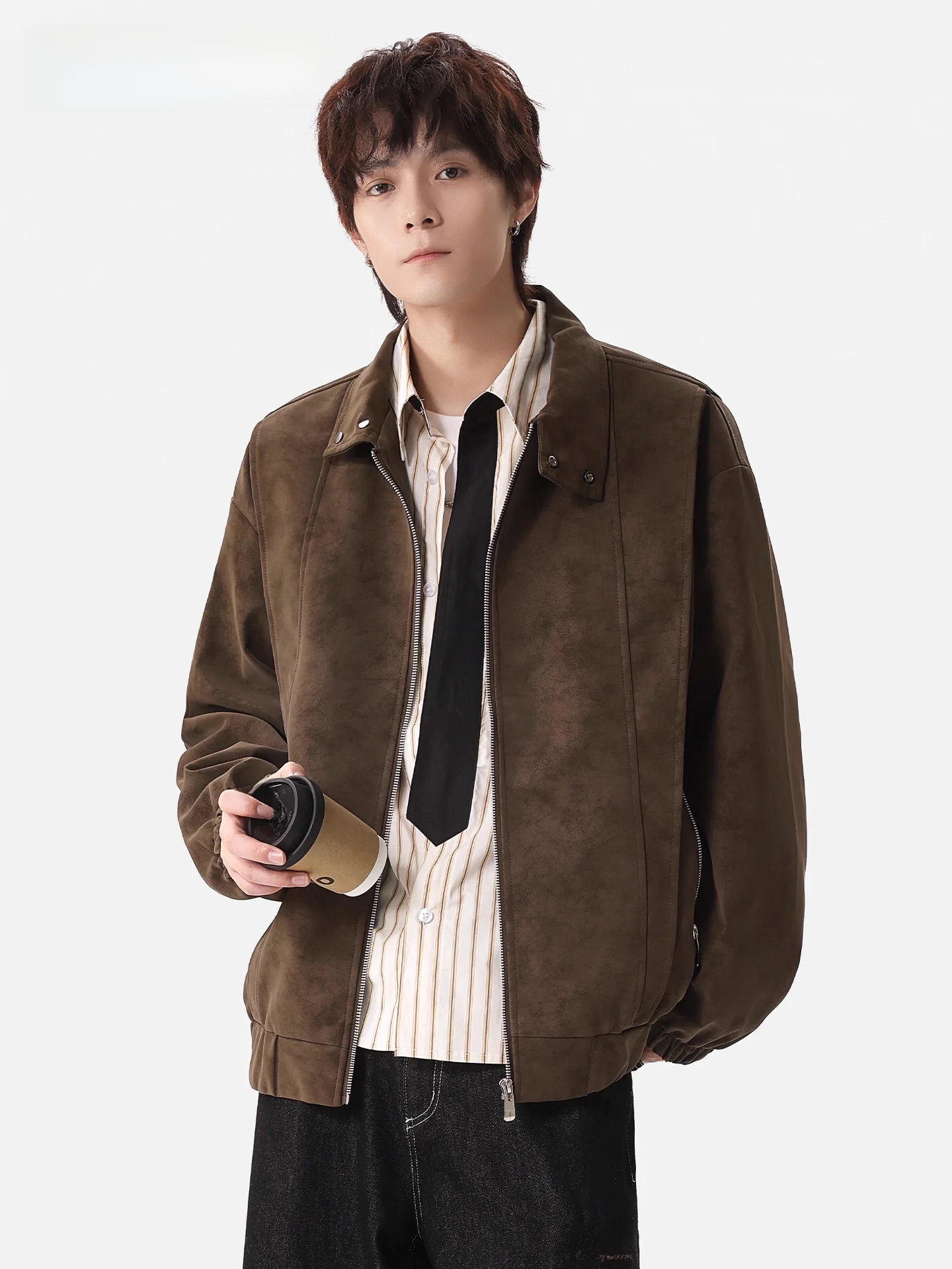 

Genio Lamode Men's Fce Lined PU Leather Jaet Punk Sle Workwear Faionable Autumn Winter Coat Youth Casual Gothic Trend