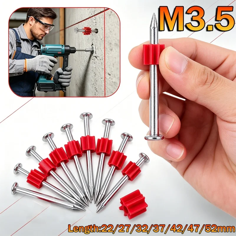 100pcs M3.5 High-Strength Shot Nails Hard Cement Wall Steel Nail Air-Conditioning Advertisement Hanging Picture Nail L=22-52mm