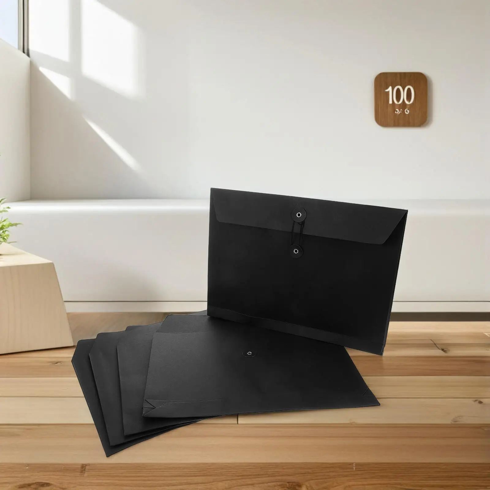 5pcs A4 Black Card Document Envelopes Sturdy Paper Large Capacity Office Use File Storage Business Travel