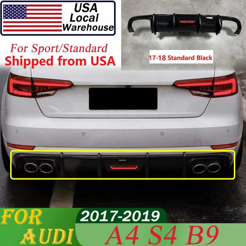 Rear Bumper Lip For Audi A4 S4 B9 2017-2019 For Sport/Standard Splitters Spoiler Diffuser BodyKits Exterior USA Local Warehouse