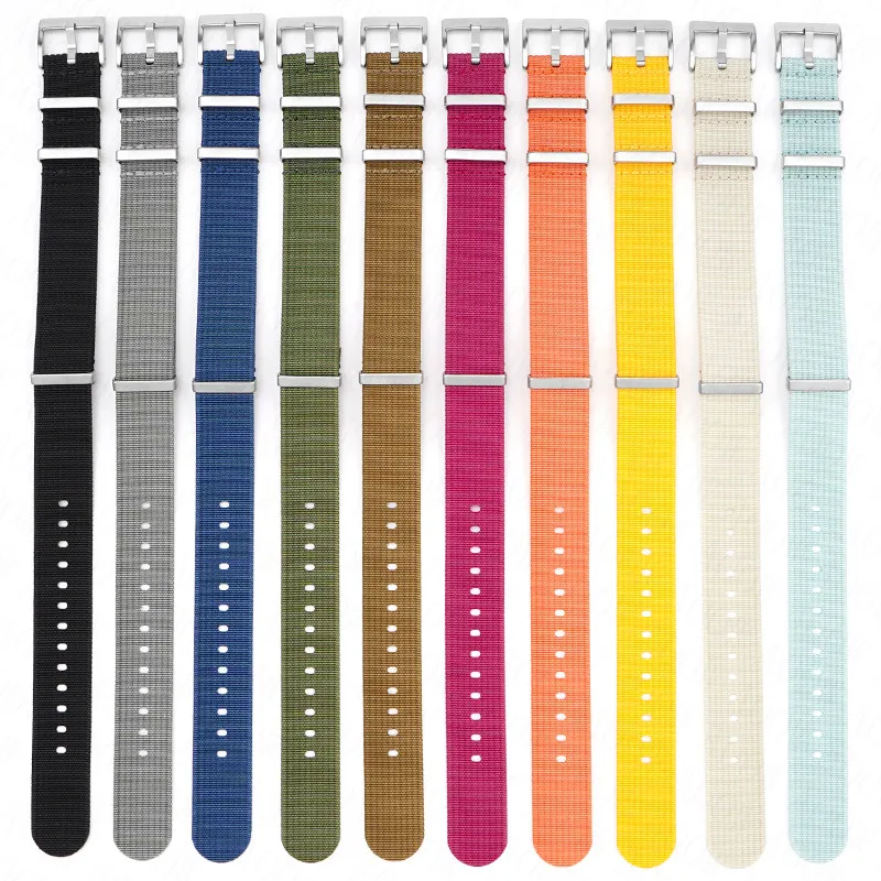 Woven Nylon Strap Band 18mm 20mm 22mm 24mm Stainless Steel Buckle Men Women Universal Replace Watchband Watch Accessories