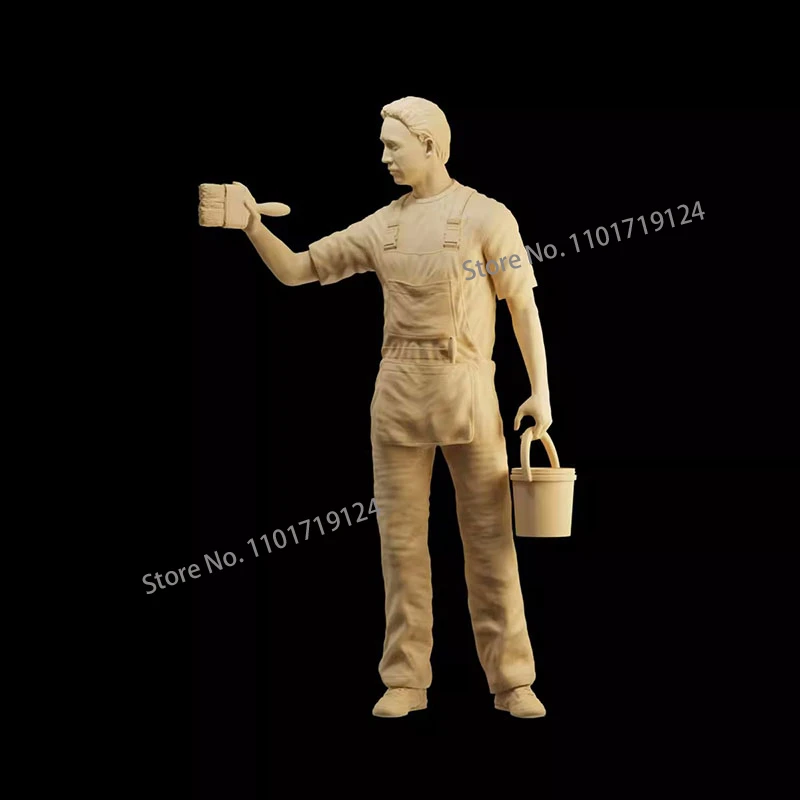 Unpainted Miniatures 1/64 1/43 1/35 Painter Whitewasher Decoration Workers Male Figure Mini Doll Photography Table Scene Prop