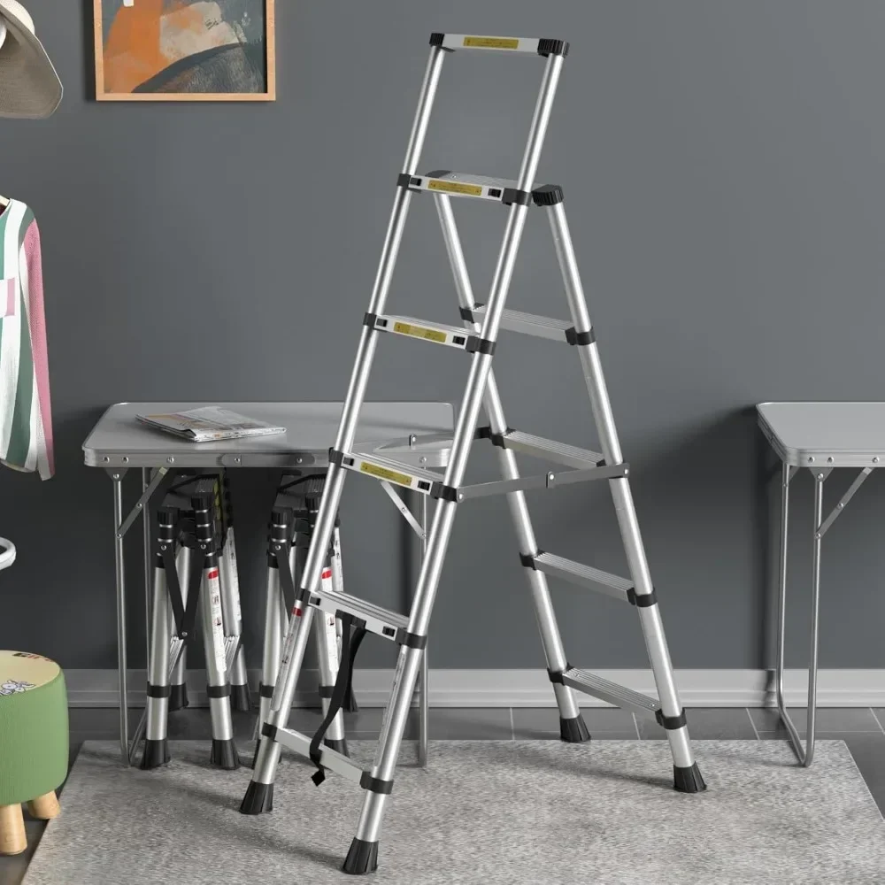 Ladder, 6ft Telescoping Ladder, A-Frame Extension Ultra-Light 4+5 Step Folding Ladder Portable 330lbs Capacity