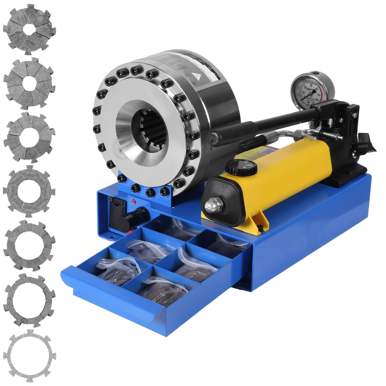 

Ручной гидравлический пресс для обжима шлангов с 7 наборами насадок, ручной обжимной станок для автомобильной, промышленной и сантехнической трубопроводной арматуры