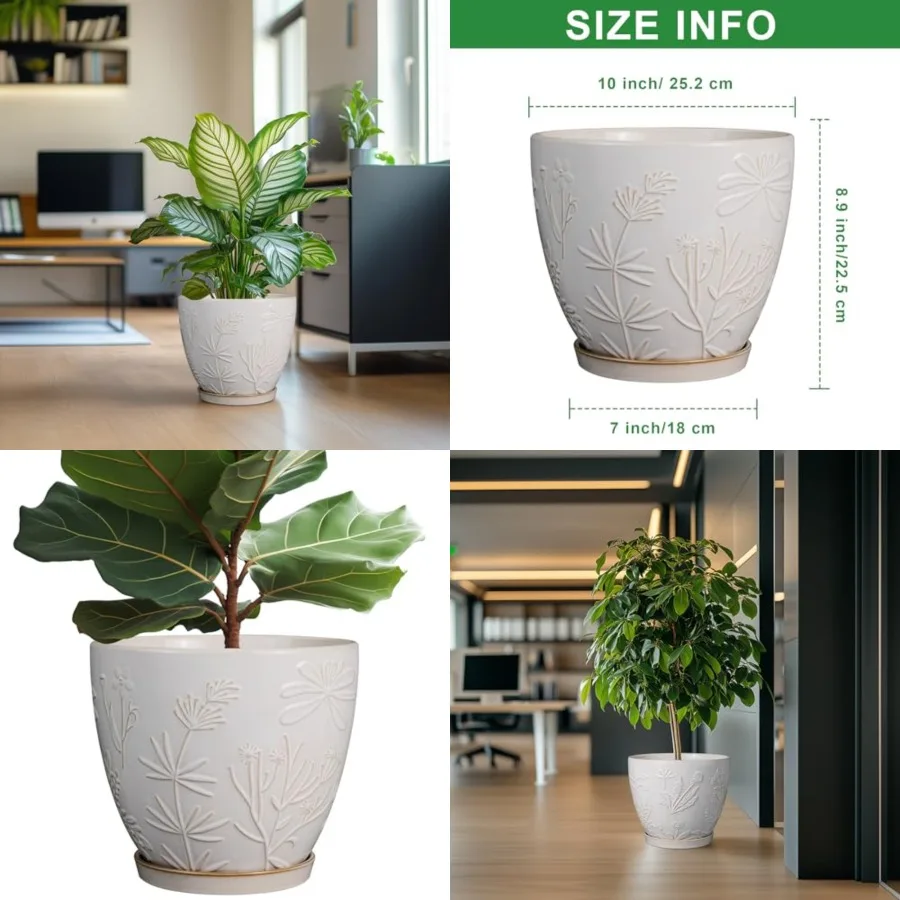 

Plant Pot Ceramic Planter Pot with Drainage Hole and Saucer Round Planter Large Flower Pot for Indoor Outdoor Plants Home Garde