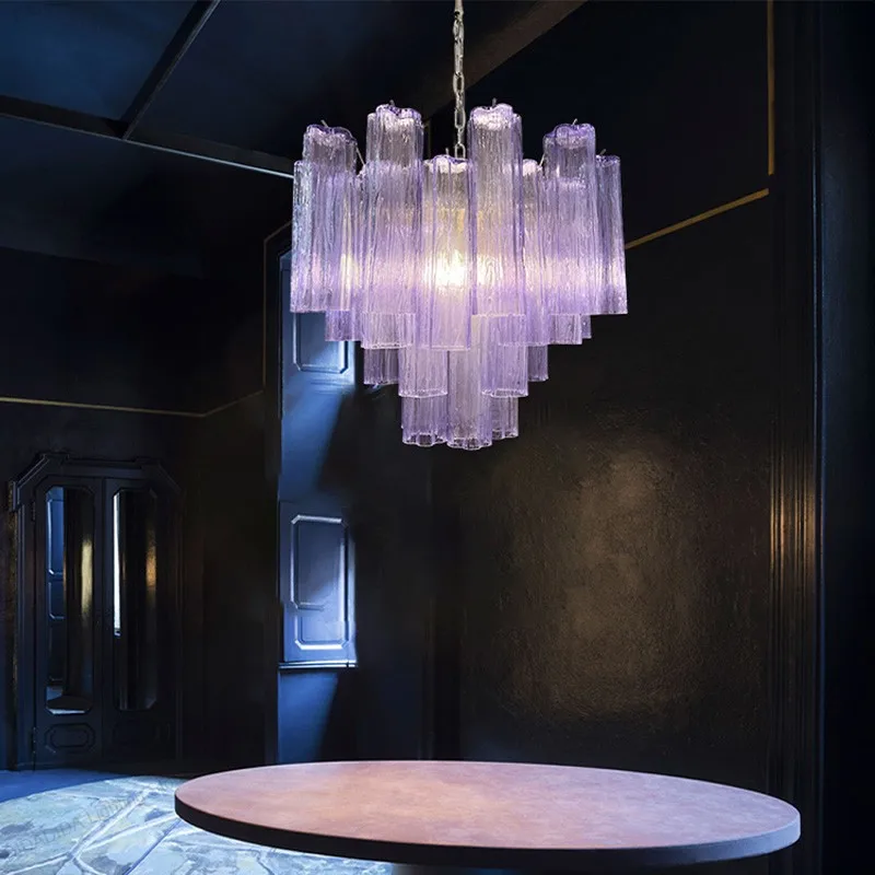 

Luxury American Pink Murano Glass Lustre Chandelier, Star Tube Frosted Pendant Lamp for Villa, High-End Light for Ceilings