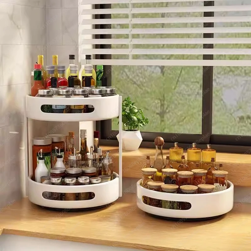 Multi-Tier Spinning Spice Rack, Space-Saving Rotating Organizer for Condiments & Kitchen Essentials