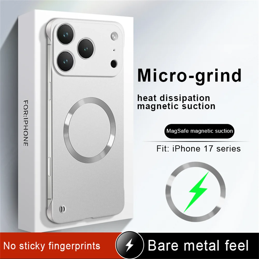 아이폰 16 17 프로 맥스 에어 14 15 13 12 무선 충전 도금 PC 커버용 마그네틱 맥세이프 울트라 슬림 프레임리스 폰 케이스