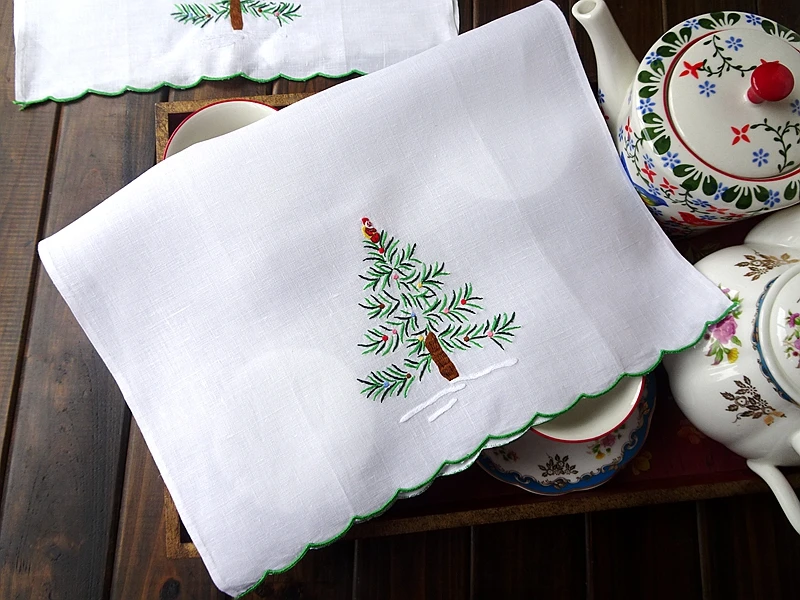 2 pçs linho bordado à mão americano vintage pano sofá toalha de mão capa placemat 34x50cm guardanapos de árvore de natal lenço