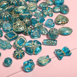 50g Blue Green Color Vintage Acrylic Beads Transparent Carved Flower Spacer Beads for Jewelry Making DIY Necklace Bracelet