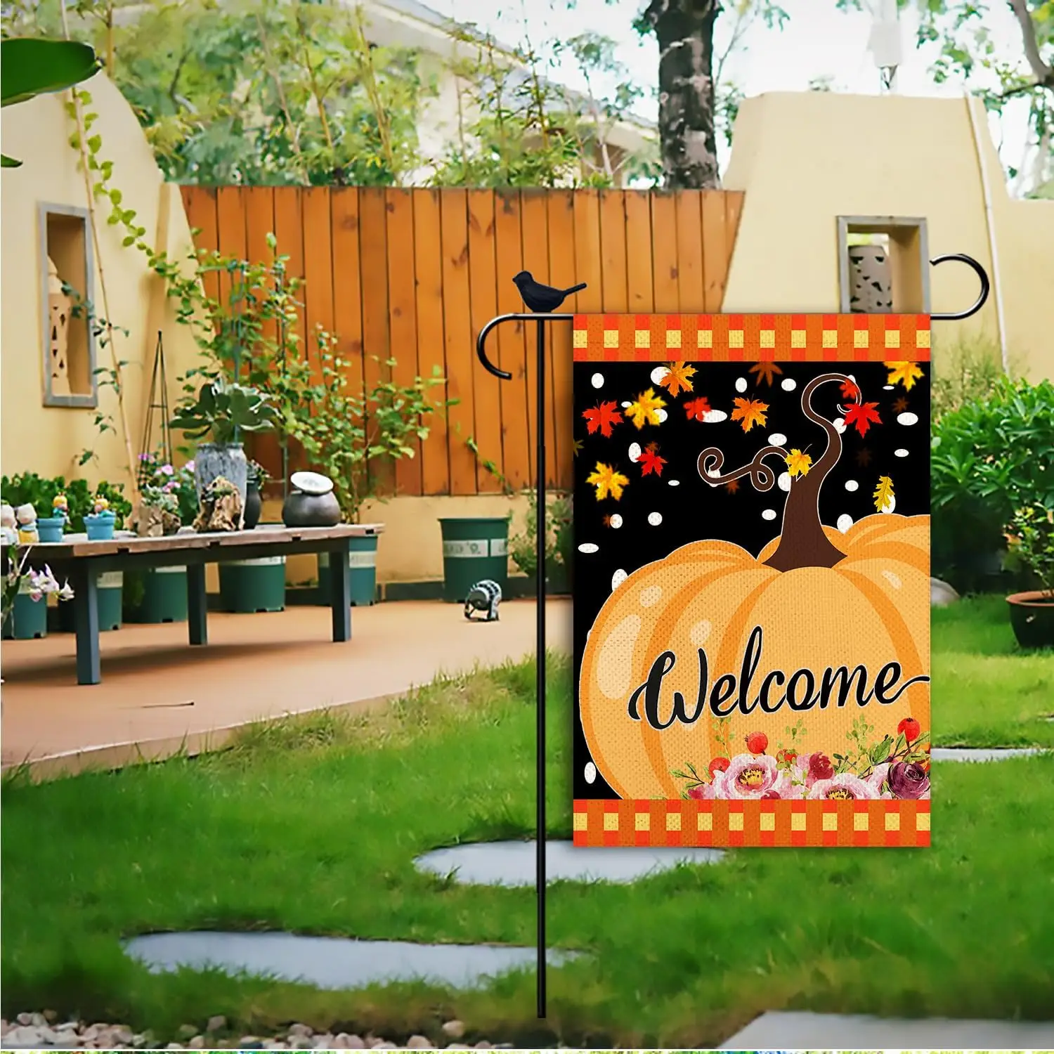 Fall Pumpkin Leaves Garden Flag Welcome Autumn Thanksgiving Small Garden Flags double sided Seasonal Burlap Garden Farmhouse yyi