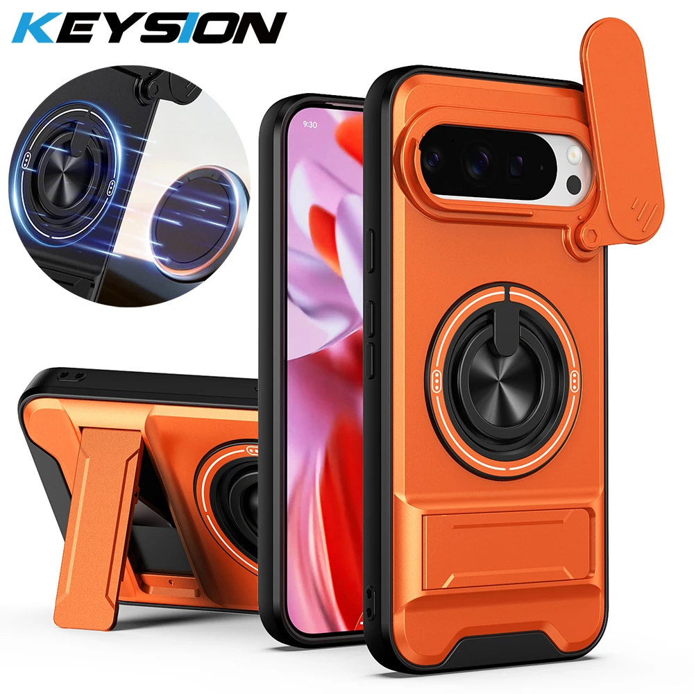 KEYSION Magnetic Phone Case for Google Pixel 9 10 Pro XL 8 7 Pro Slide Camera Protection Upright Stand 360°Ring Shockproof Cover