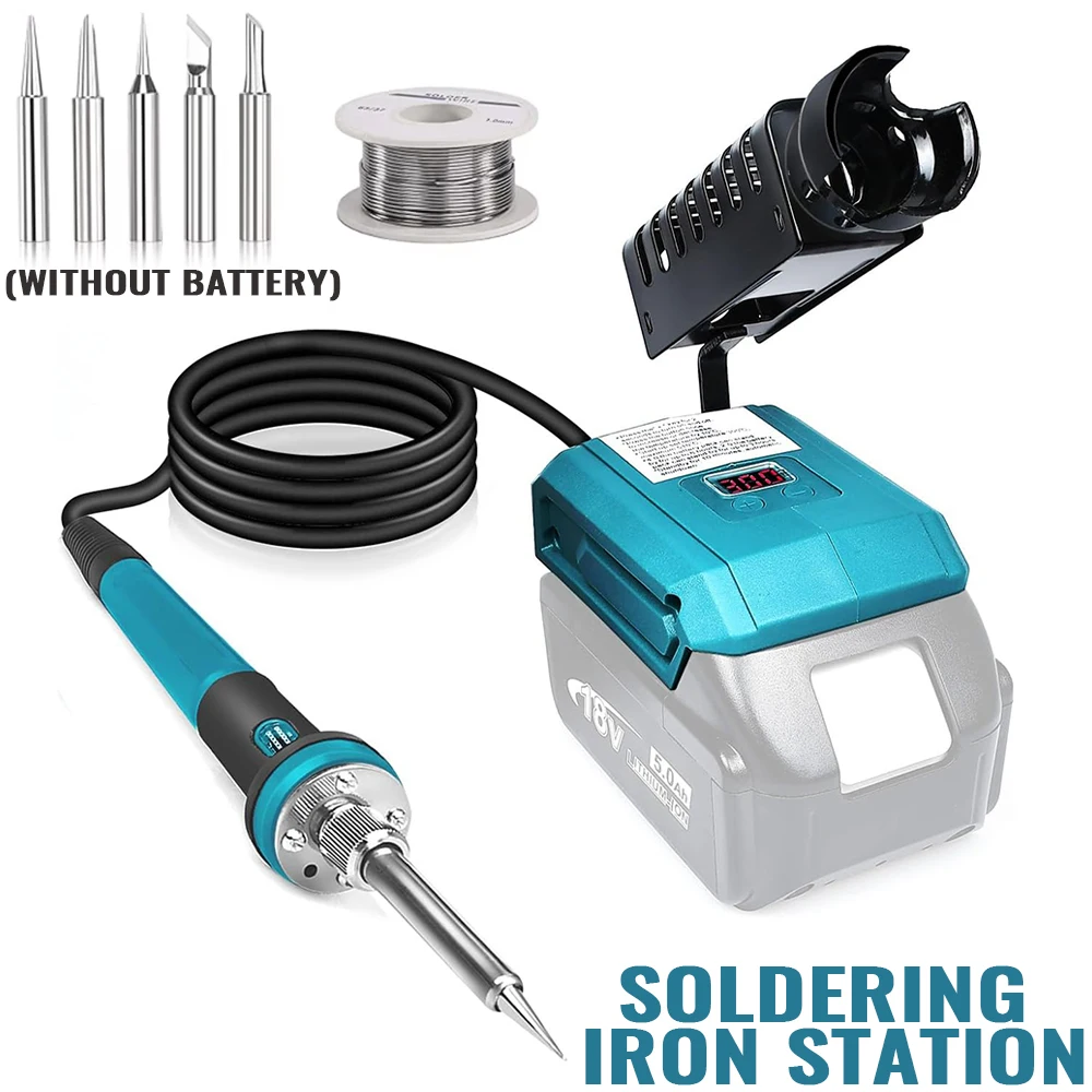 Ferro de Solda Sem Fio 60W, Ferramenta de Soldagem Elétrica com Temperatura Ajustável para Bateria Makita 18V