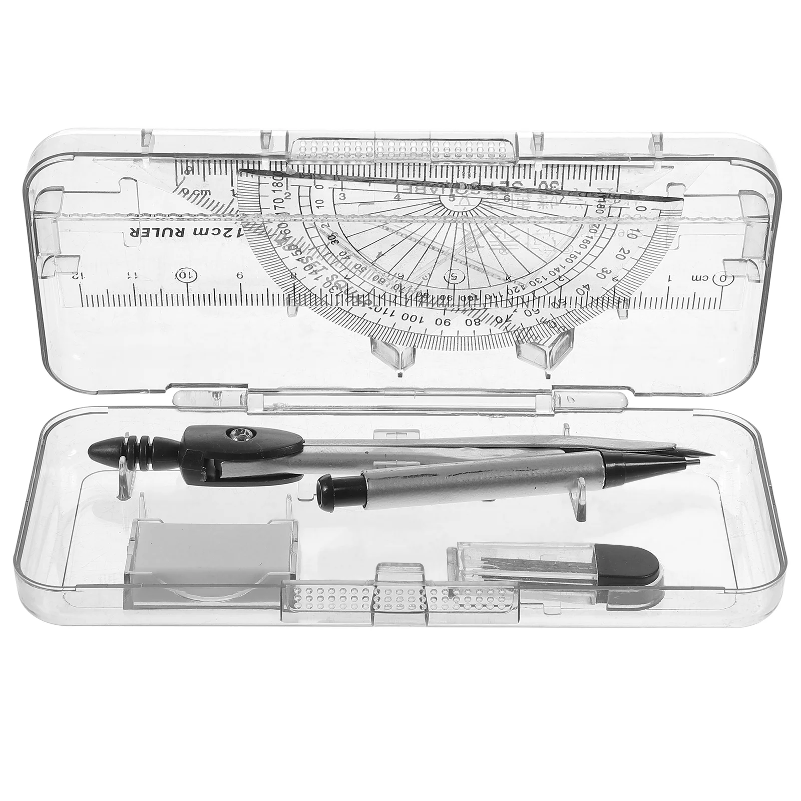 

Compasses Set Geometry Drawing Tool with Protractor Divider Ruler Pencil Lead Eraser Geometry Set Ruler Set