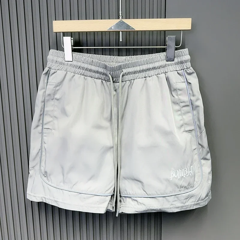 Silver Gray Reflective Basketball Casual Sports Shorts Polyester Short Pants Men Women Loose Casual Drawstring Quarter Shortpant