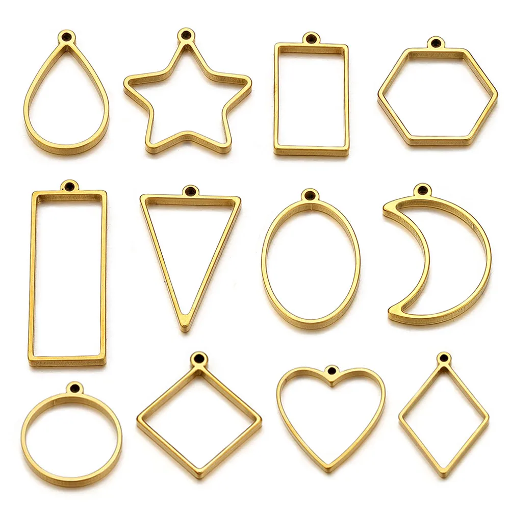 10個入り ステンレス製 幾何学模様 メタルコネクターチャーム フレームベース DIY エポキシ樹脂 UVクリスタルモールド ジュエリーネックレス用