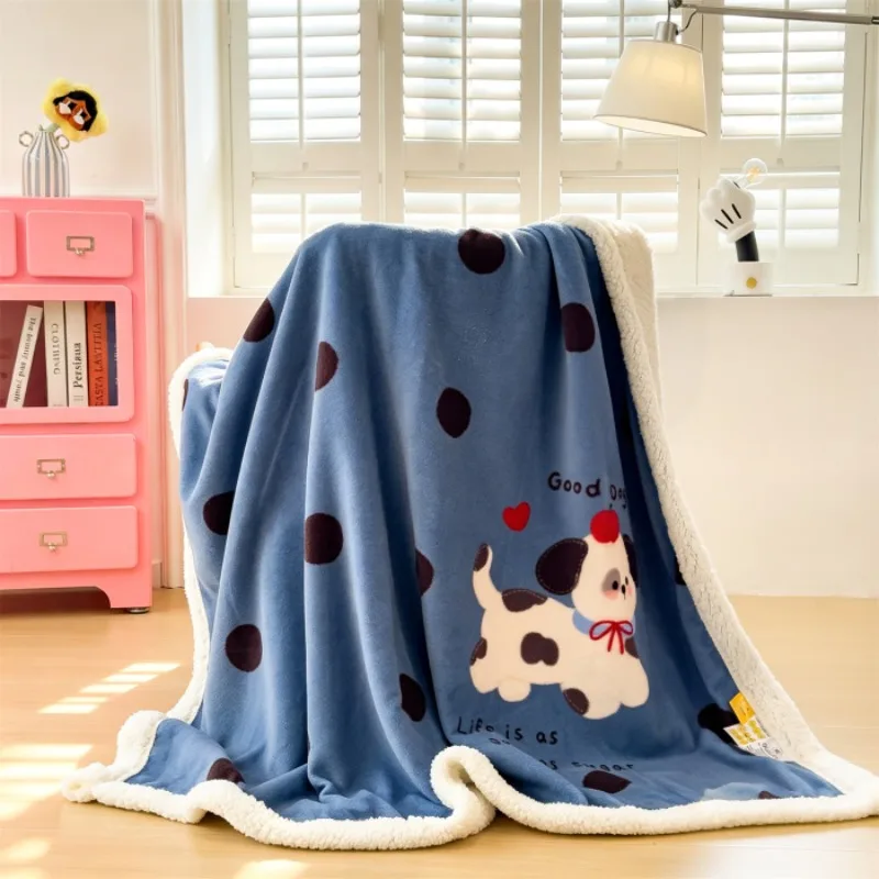 2026 New Cartoon Printed Lamb Fleece Fluffy Warm Blanket Multi Purpose Lightweight Cozy Throw Blanket for Couch Bed Office Nap